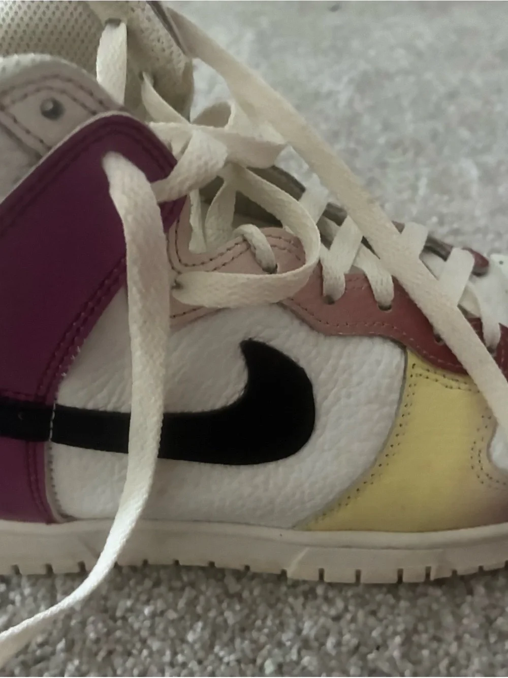 Nike Women’s White Sneakers with Purple, Pink and Yellow Panels
